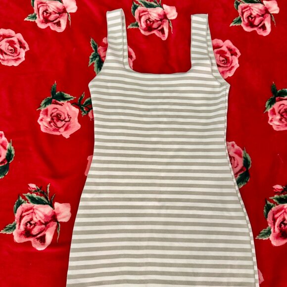ZARA Striped Bodycon Tank Dress Beige White Size L NWT - Picture 7 of 7